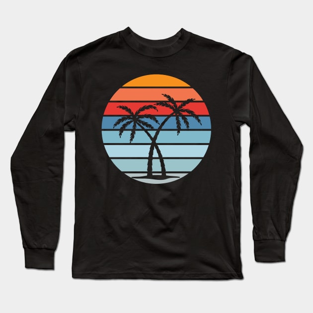 Tree Palm Sunset Beach Long Sleeve T-Shirt by kaulang